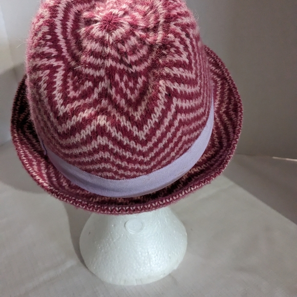 BCBG Generation rosewood angora blend Fedora hat red pink herringbone one size - Picture 4 of 12
